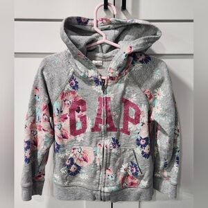 GAP Kids Floral Zip-Up Hoodie in Gray and Pink